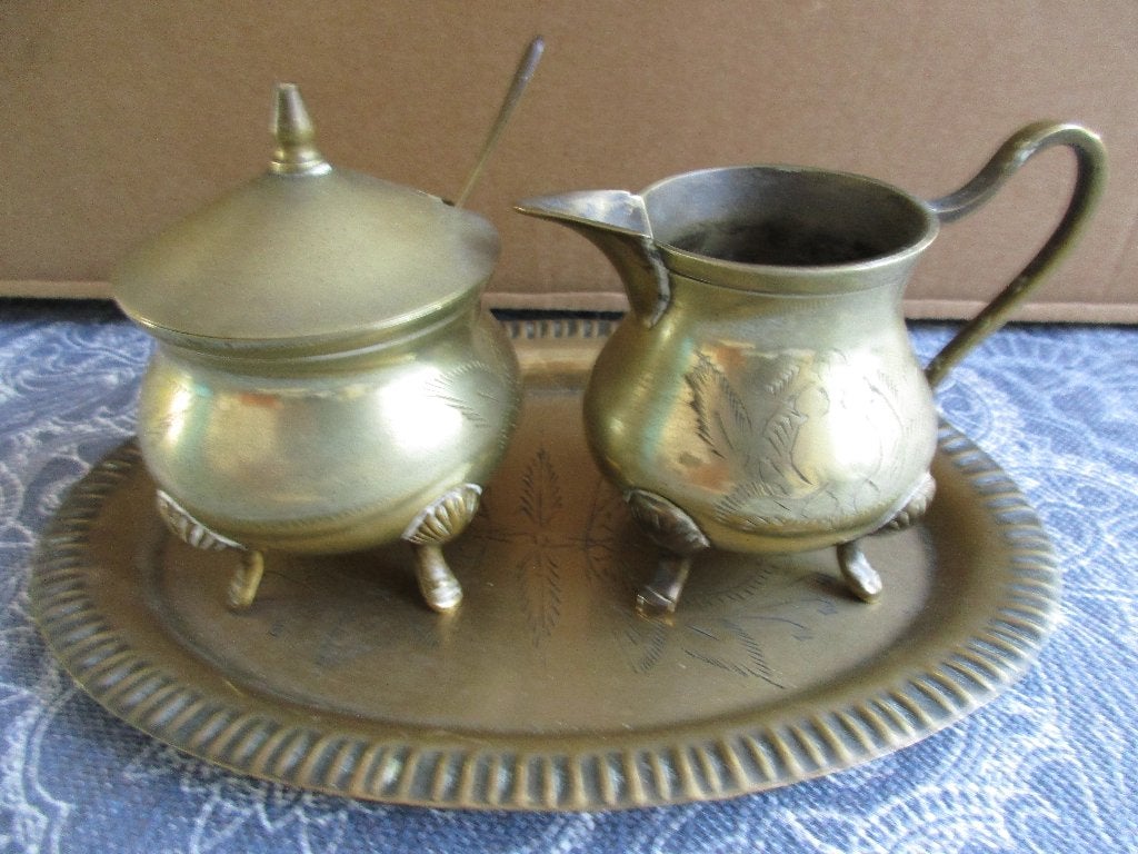 geelkoperen roomstelletje, Ophalen of Verzenden, Koper