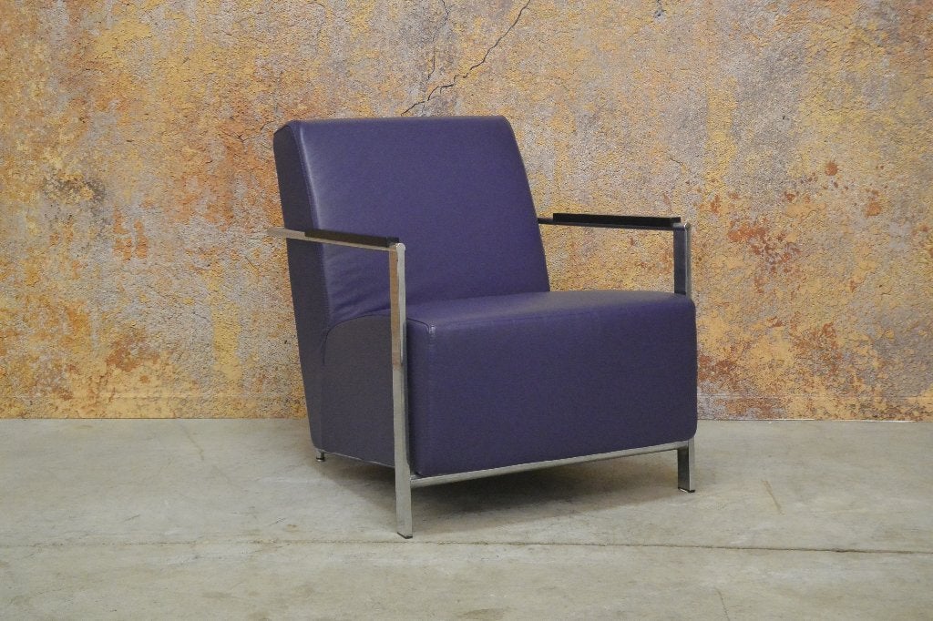 ZGANieuw! paarse leren Harvink Alowa design fauteuil, Harvink, Harvink, 75 tot 100 cm, Ophalen of Verzenden
