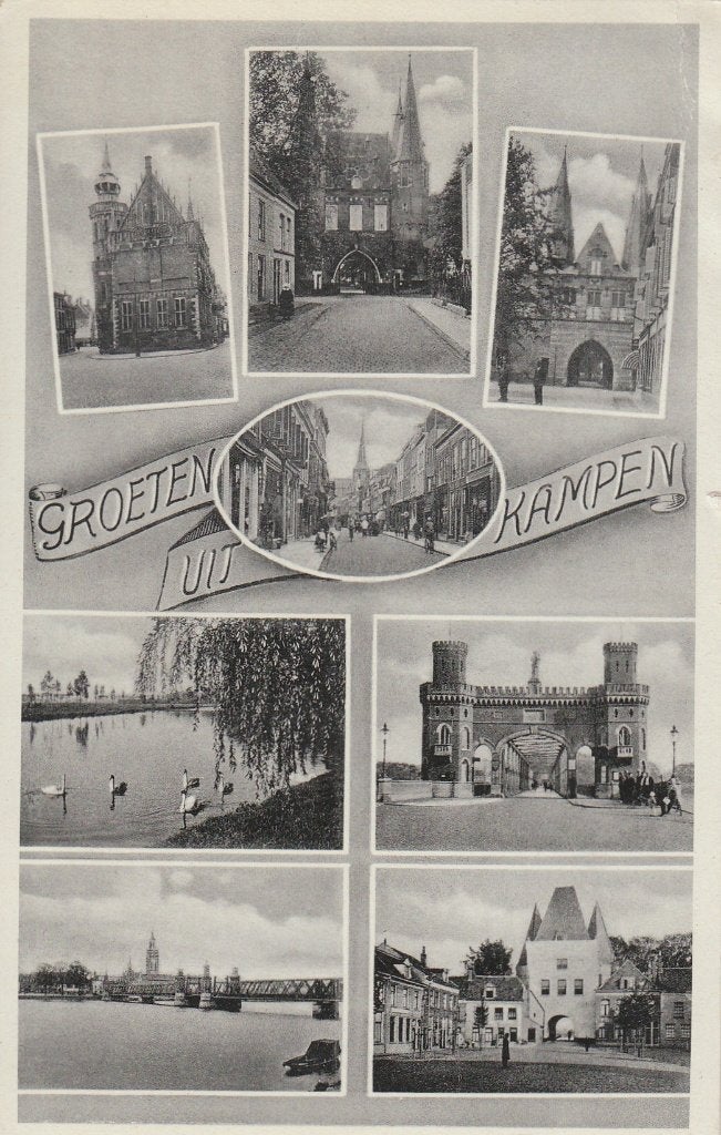 P770 oude ansichtkaart groeten uit kampen 1941 8 luik z/w, Ophalen of Verzenden, 1940 tot 1960, Gelopen, Overijssel
