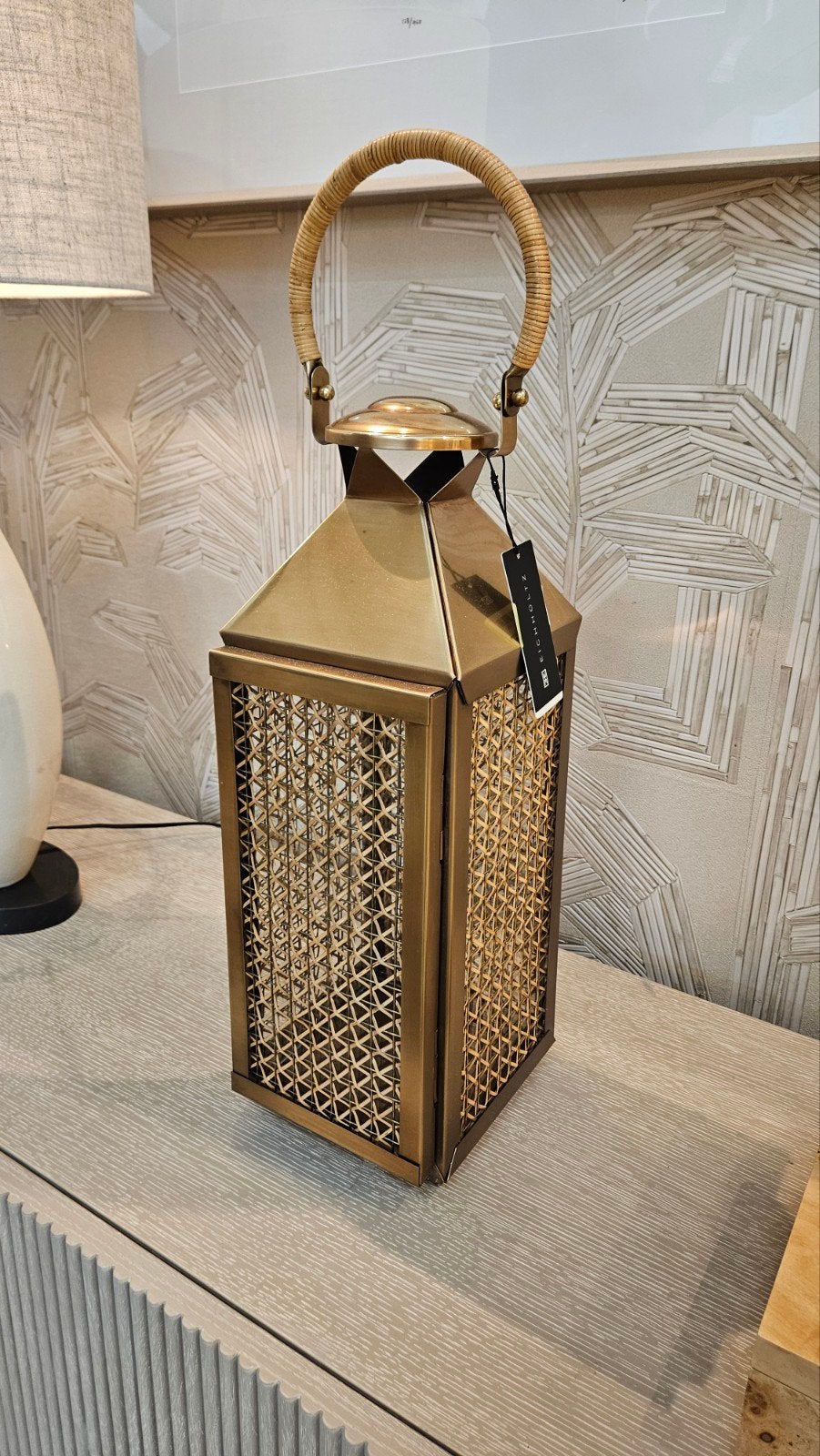EICHHOLTZ NIEUW Hurricane Festival S Vintage Brass Rattan, Overige materialen, Windlicht, Overige merken, Nieuw