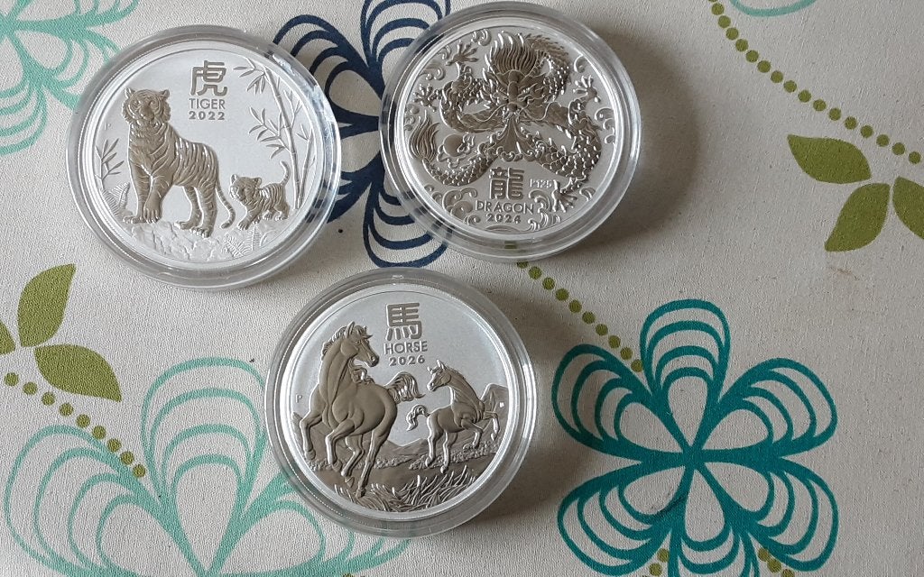 Zilveren Lunar II munten (5 oz), Ophalen of Verzenden, Zilver