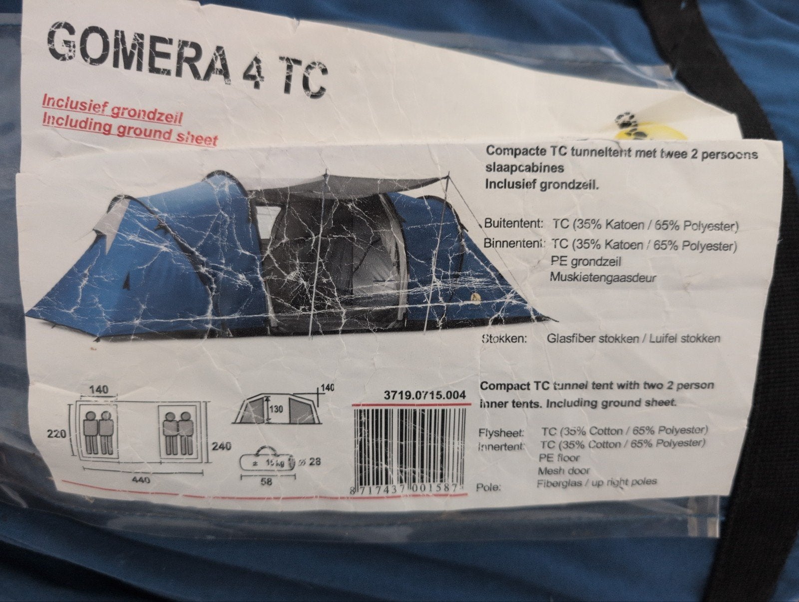 Gomera 4 TC Compacte Tunneltent met Grondzeil, Ophalen of Verzenden, Gebruikt, Tot en met 4