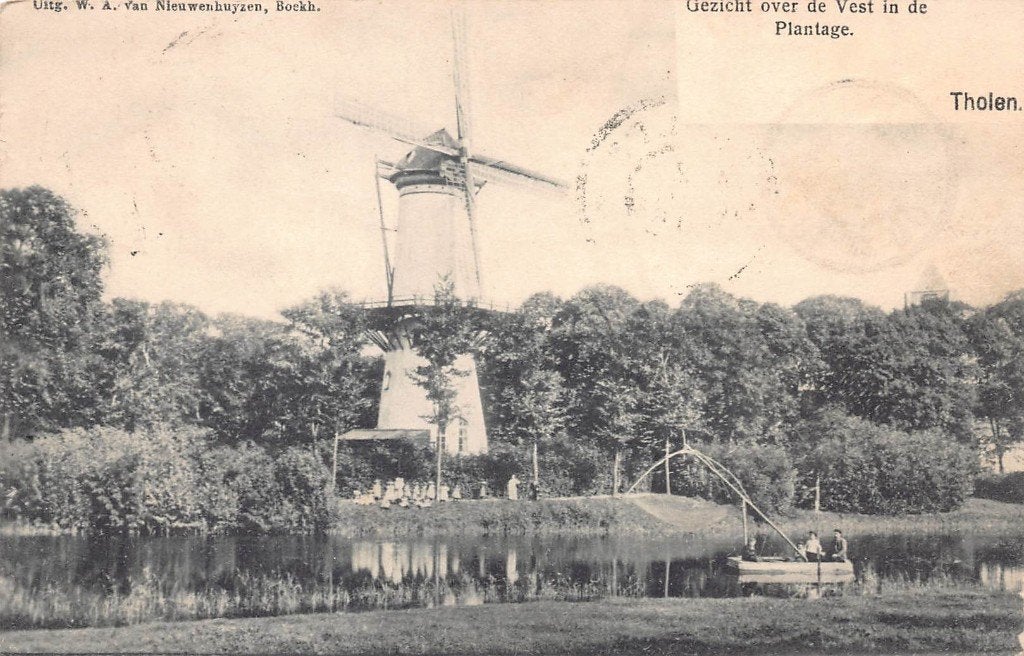 693 Tholen - Gezicht over de Vest in de Plantage  molen 1906, Verzenden, Voor 1920, Gelopen, Zeeland