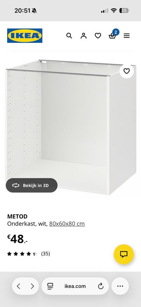 IKEA METOD onderkast wit 80x60x80 cm, Ophalen, Zo goed als nieuw, 25 tot 50 cm, Minder dan 100 cm