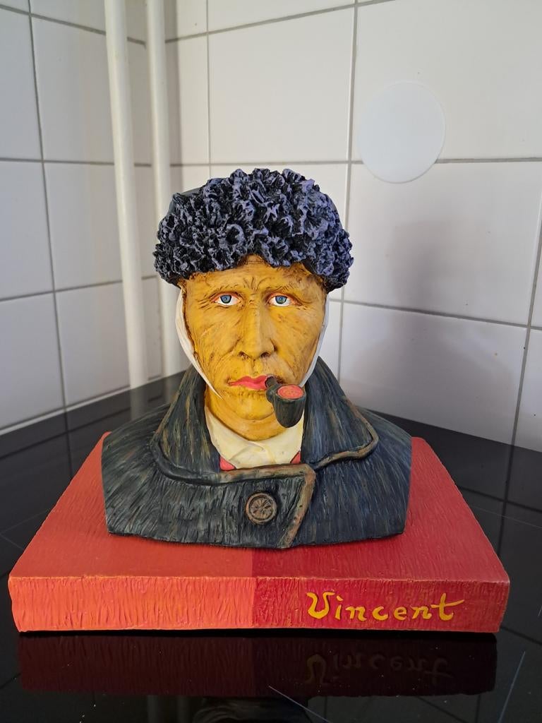 Vincent van Gogh beeld - Buste met pijp en verbonden oor, Antiek en Kunst, Kunst | Beelden en Houtsnijwerken, Minder dan 20 cm