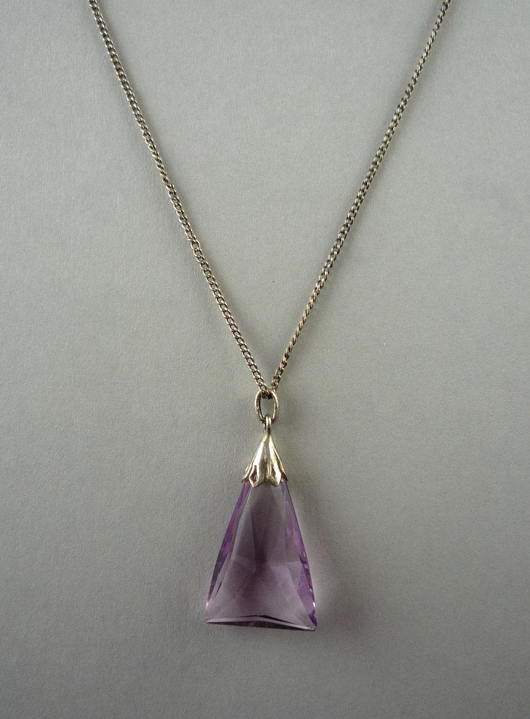 Zilveren hanger met lavendel amethist art deco, Sieraden, Tassen en Uiterlijk, Antieke sieraden, Verzenden, Zilver, Hanger, Met edelsteen