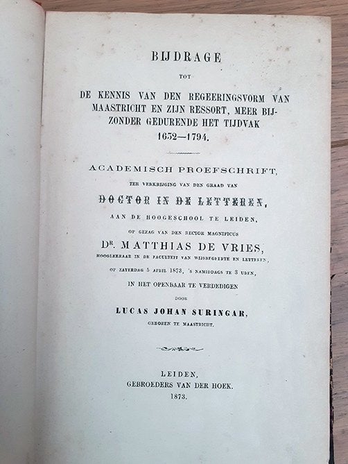 bijdrage tot regeeringsvorm van Maastricht - Suringar - 1873, Ophalen of Verzenden