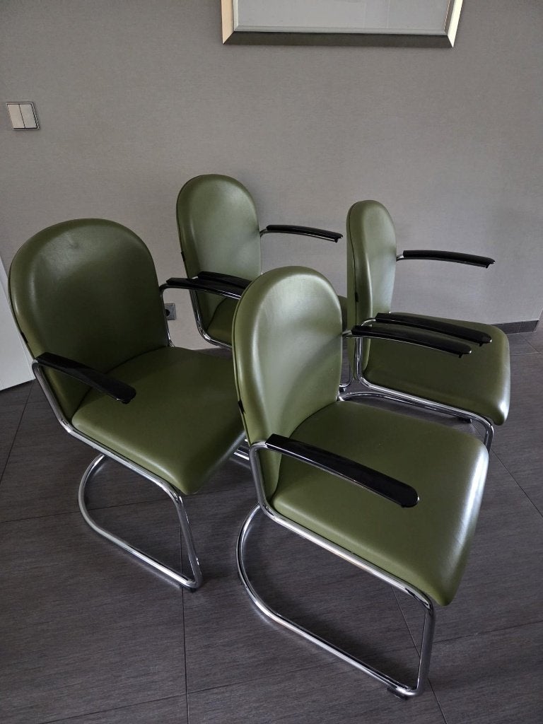 4 x Dutch Originals Gispen 413 RL stoelen, Ophalen, Overige kleuren, Zo goed als nieuw, Leer