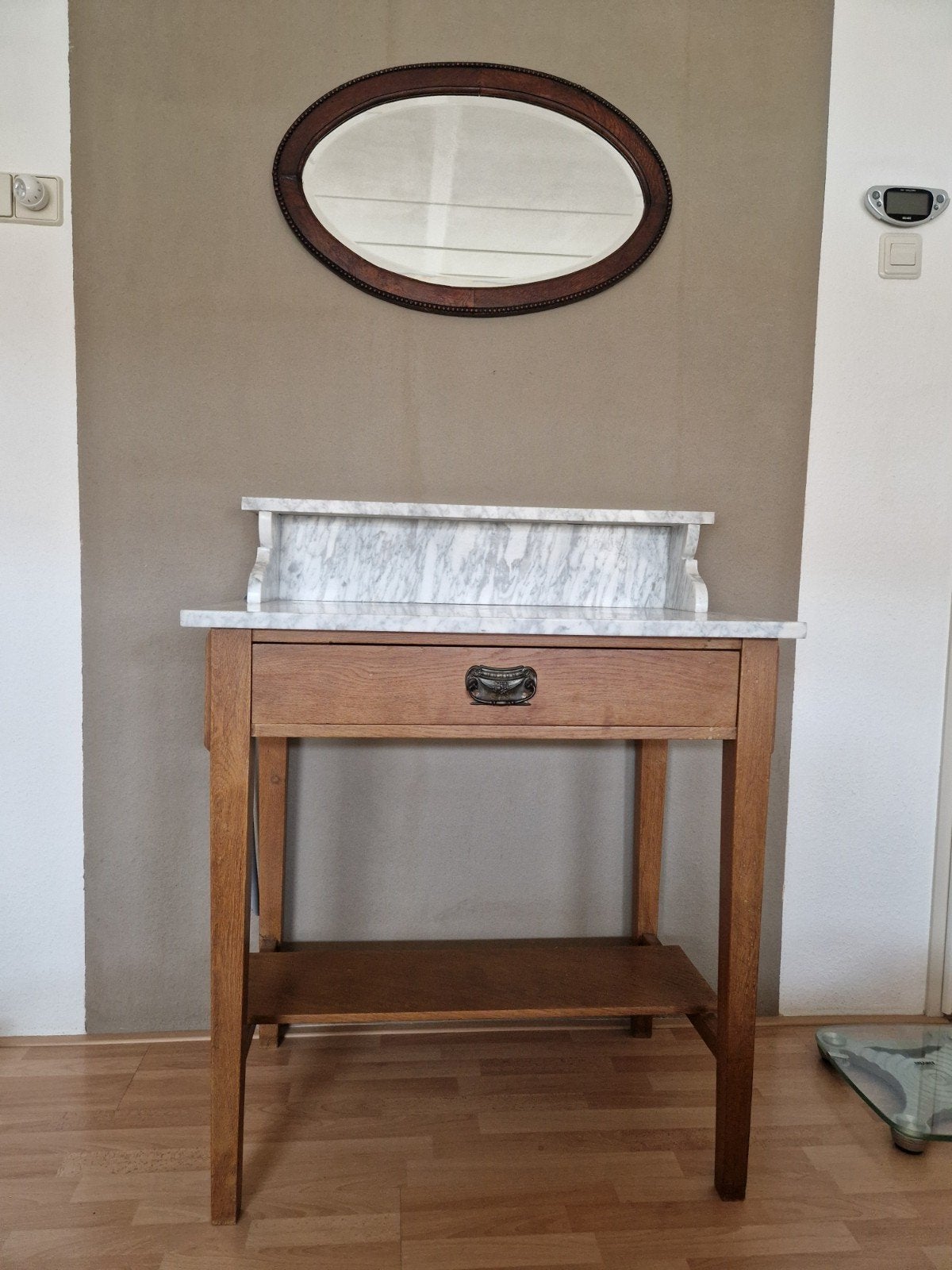 Antieke houten wastafel met marmeren blad, Antiek en Kunst, Ophalen