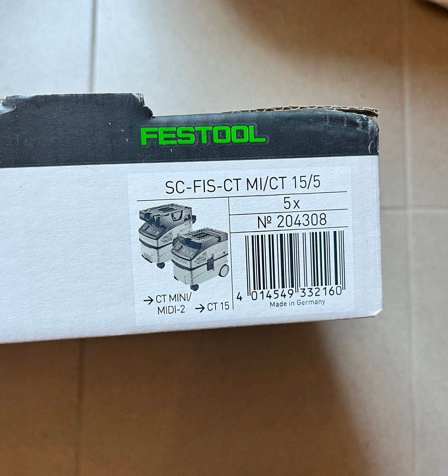 Festool stofzuigerzakken SC-FIS-CT MI/CT 15/5 (5 stuks), Ophalen of Verzenden, Nieuw