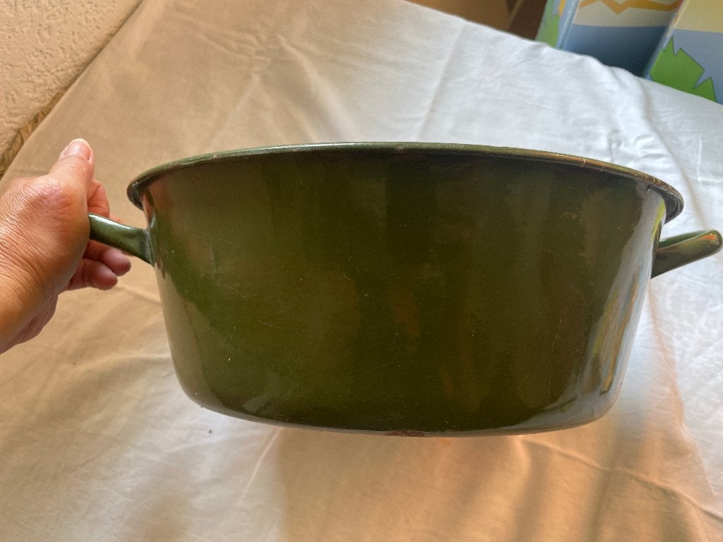 vintage groene geëmailleerde pan, Antiek en Kunst, Antiek | Emaille, Ophalen of Verzenden