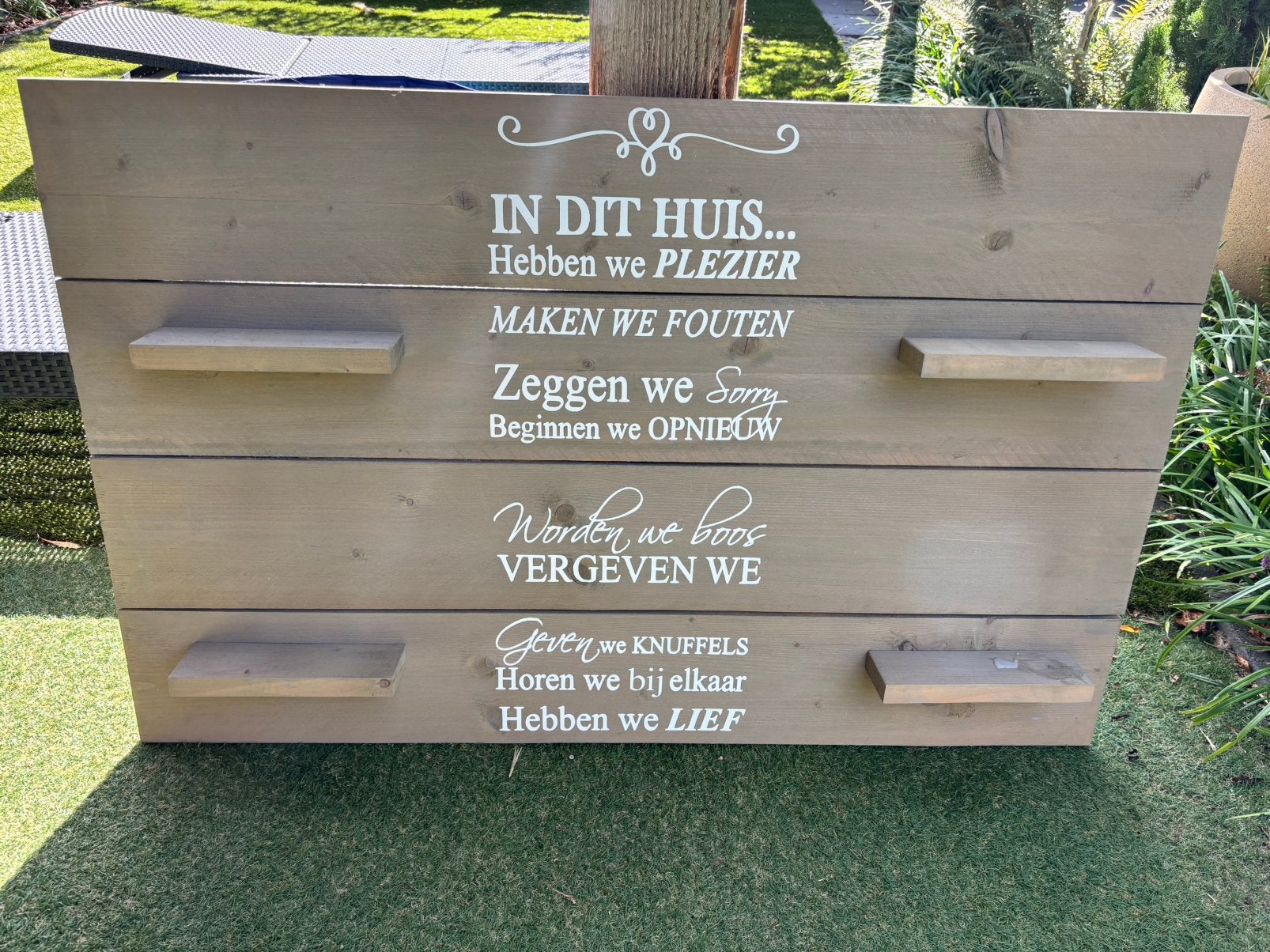 Wandbord met tekst, Ophalen, Gebruikt, 121 cm, 76 cm