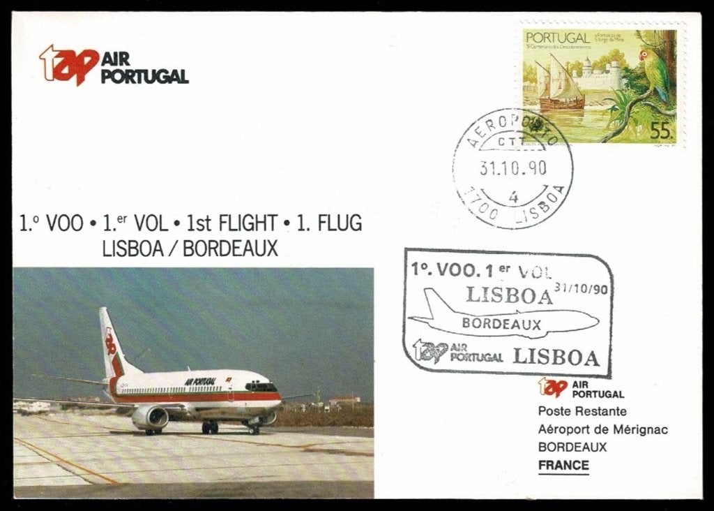 TAP air Portugal : 1e vlucht Lisboa/Bordeaux 31.10.1990, Ophalen of Verzenden, Gebruikt, Overige typen