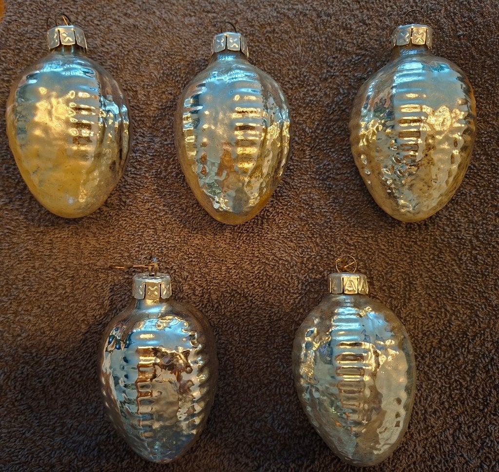 Set van 5 oude vintage DDR/GDR glazen kerstballen - zilver, Ophalen of Verzenden