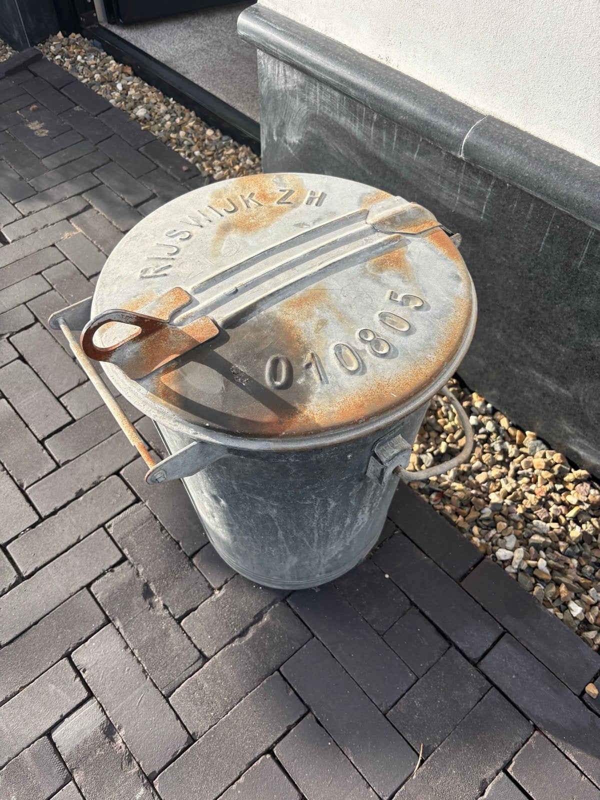 Authentieke zinken afvalemmer met deksel - Rijswijk ZH, Ophalen of Verzenden