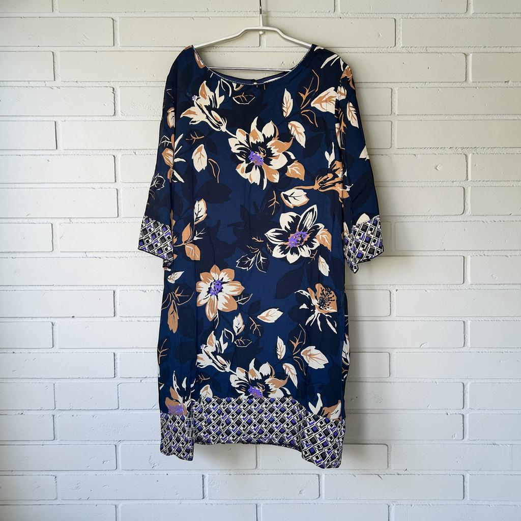 Paprika Jurk Maat T4 (48/50) Donkerblauw Bloemen Midi Ruit, P, Blauw, P, Ophalen of Verzenden
