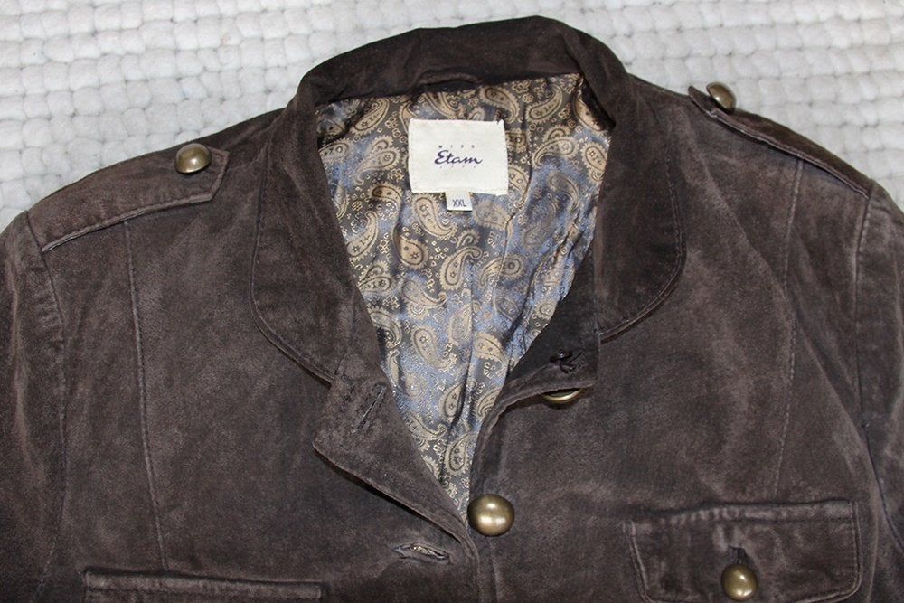 Mooie Suede Miss Etam Jas (L) € 40,-, Bruin, Maat 42/44 (L), Ophalen of Verzenden, Zo goed als nieuw