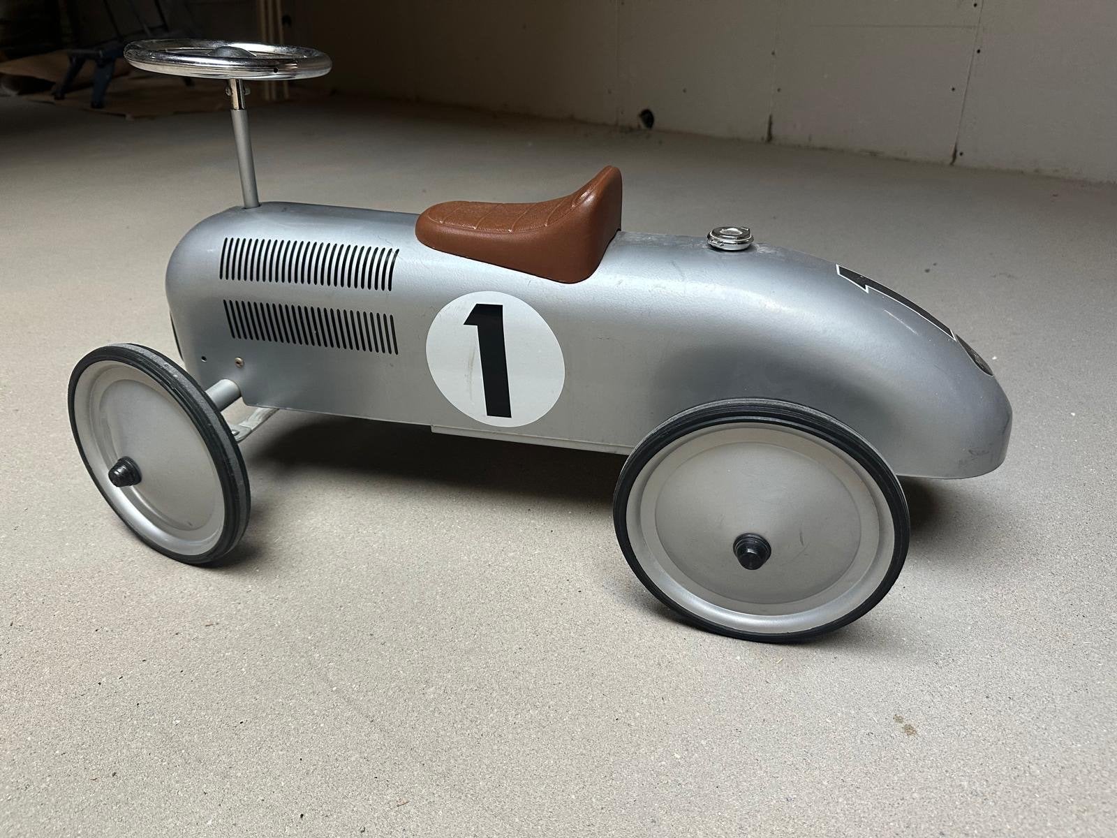 Retro loopauto zilver met nummer 1 - Kinder speelgoed, Ophalen of Verzenden, Zo goed als nieuw