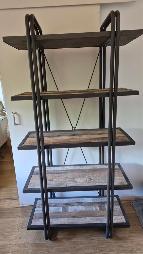 Industriële Boekenkast/Open Kast met Houten Planken, Overige houtsoorten, Met plank(en), Zo goed als nieuw, 150 tot 200 cm