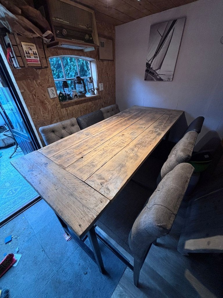 Industriele bartafel met barkrukken, Ophalen, Gebruikt, 50 tot 100 cm, Vijf personen of meer