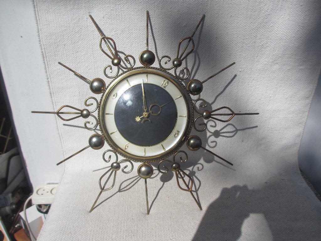 Vintage SUNBURST klok jaren 50 [ Orfac ], Vintage, Analoog, Werkt op batterijen, Ophalen of Verzenden