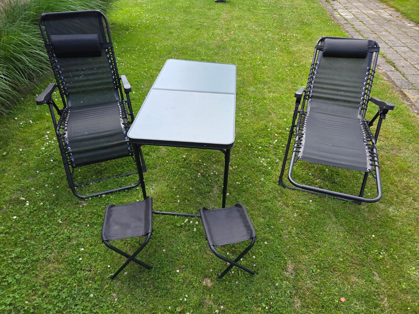 Camping stoelen verstelbaar en tafel zwart verstelbaar, Ophalen of Verzenden, Zo goed als nieuw, Campingstoel