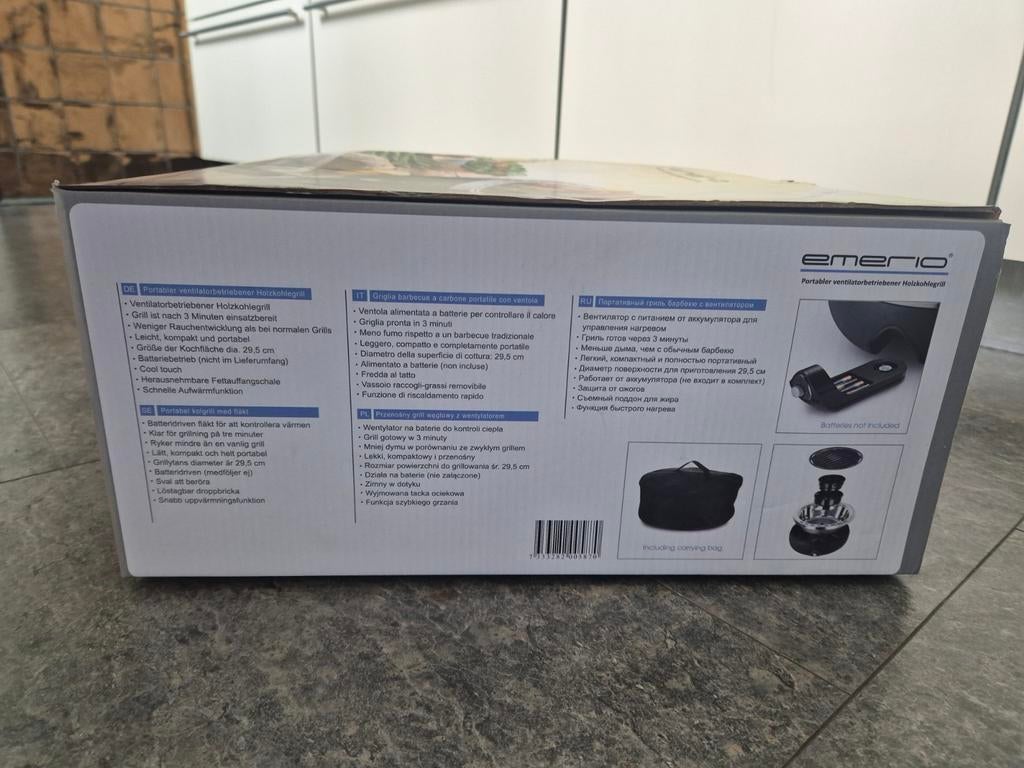 Emerio Houtskool BBQ Grill met Ventilator - Nieuw in Doos, Ophalen of Verzenden, Nieuw, Emerio, Met accessoires