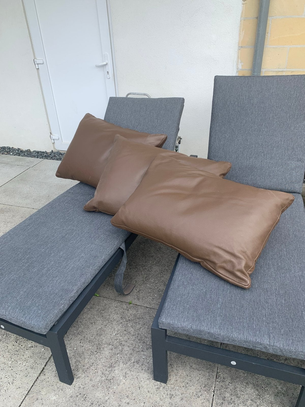 Set van 3 echt leren bruine kussens 80x55 cm, Gebruikt, Bruin, Ophalen of Verzenden, Sierkussen
