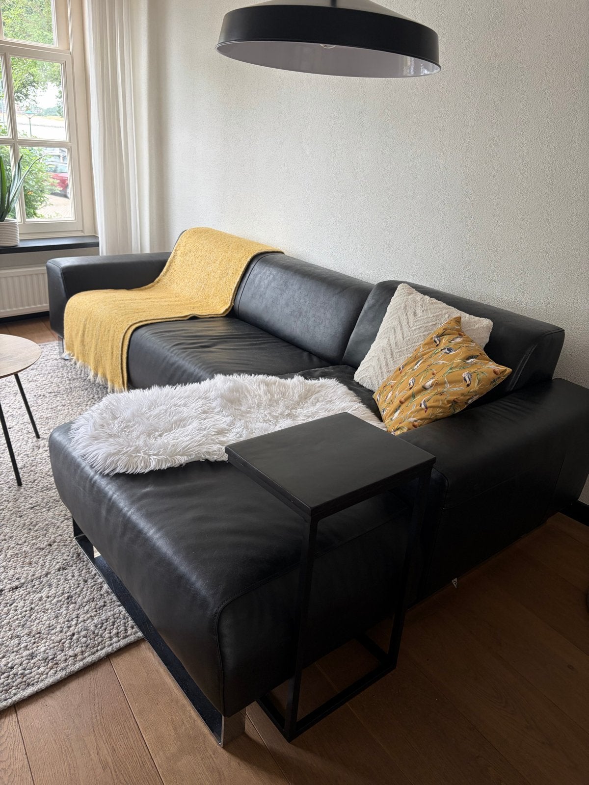 GRATIS Zwarte Leren Hoekbank -, Ophalen, Gebruikt, 125 tot 150 cm, Hoekbank