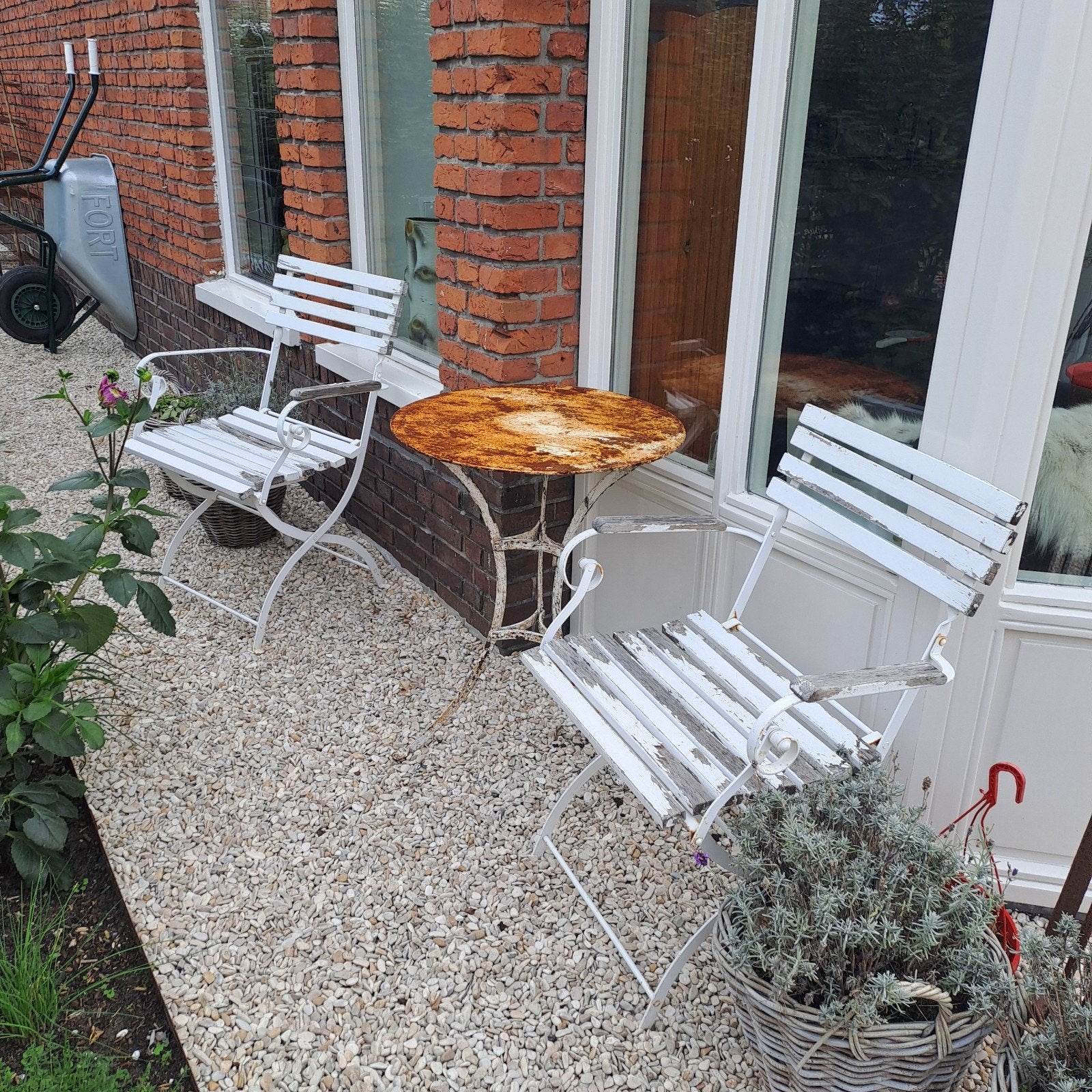 Franse bistro set tafel 2 stoelen, Gebruikt, Bijzettafel, Tuinset, Hout