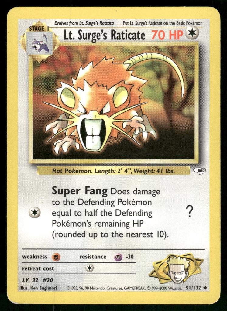 Lt. Surge's Raticate 51/132 - Gym Heroes (EX), Verzenden, Gebruikt