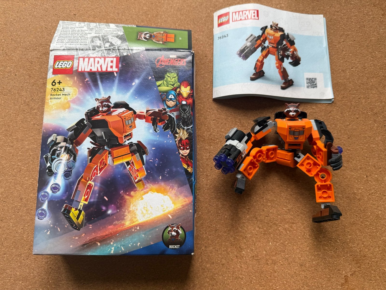 LEGO Marvel Rocket Mech Armor 76243 - Guardians of the Galax, Ophalen of Verzenden, Zo goed als nieuw, Overige merken