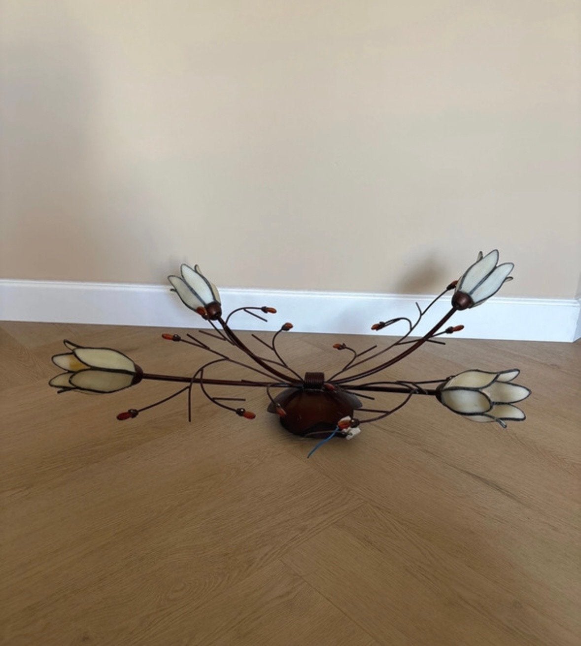 Vintage Tiffany-stijl Plafondlamp - Organisch Bloemontwerp, Overige merken, Meerkleurig, Ophalen of Verzenden, Zo goed als nieuw