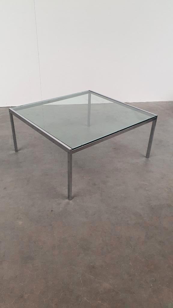 vintage retro design salontafel glas chroom 70s, Huis en Inrichting, Tafels | Salontafels, Ophalen, Gebruikt, 100 tot 150 cm, 50 tot 100 cm