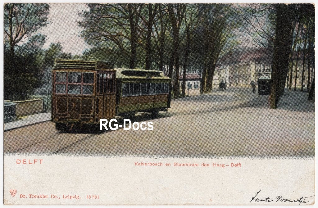 Ansichtkaart - Briefkaart Stoom tram Kalverbosch Delft 1905, Ophalen of Verzenden, Voor 1920, Gelopen, Zuid-Holland