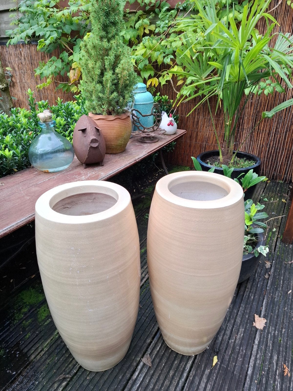 2 Grote Keramische Potten - Hoogte 55cm, Doorsnee 22cm, Tuin en Terras, Ophalen, Rond, Aardewerk, Binnen