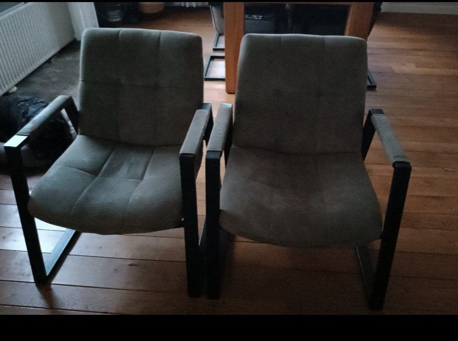 2 prachtige fauteuils, grijs/ groenig izgst, Huis en Inrichting, Fauteuils, Ophalen, Zo goed als nieuw, 75 tot 100 cm, 50 tot 75 cm