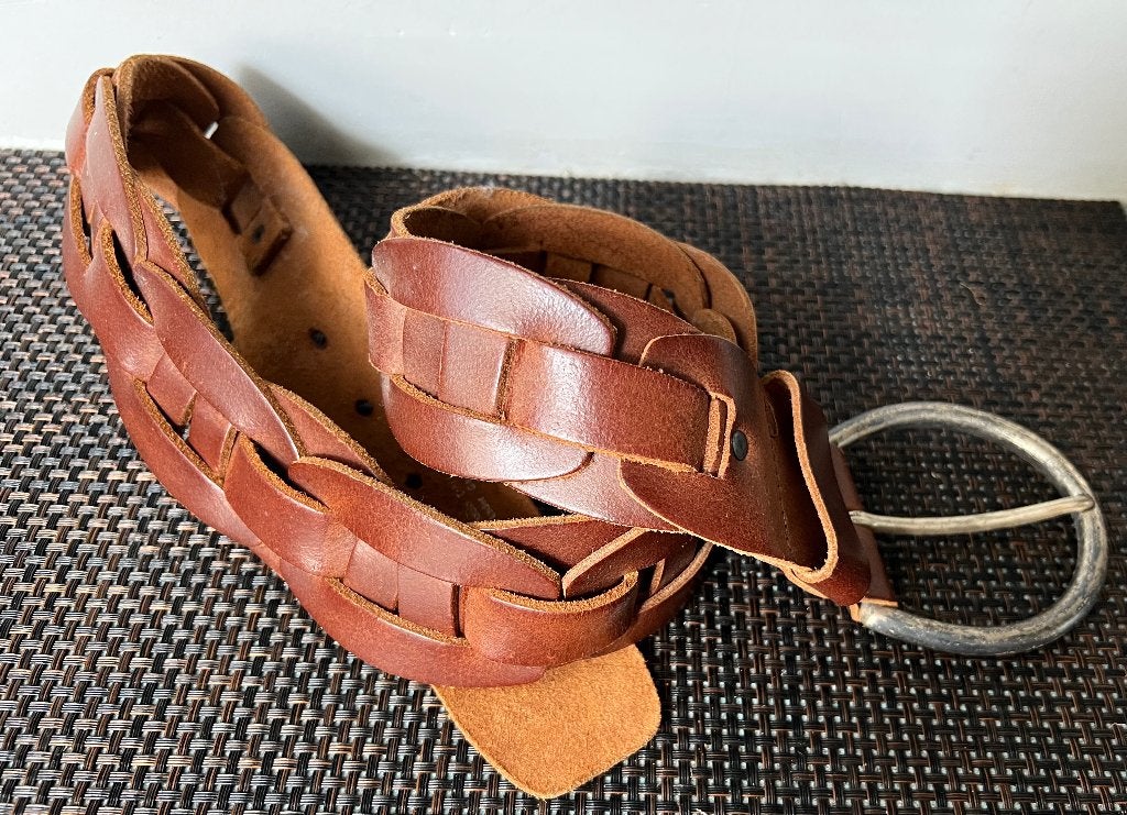 Brede leren riem. 85 cm., Kleding | Heren, Riemen en Ceinturen, Bruin, Echt leder, Minder dan 95 cm, Ophalen of Verzenden
