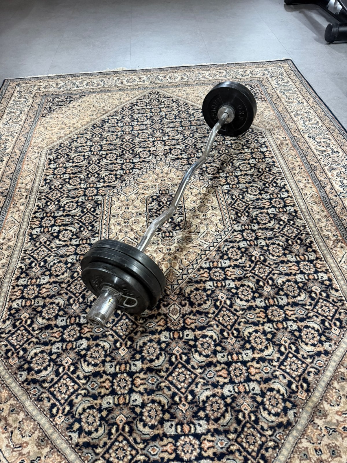Olympische EZ-curlstang + 25 kg gewichten – complete set, Sport en Fitness, Ophalen, Zo goed als nieuw, Halterstangen