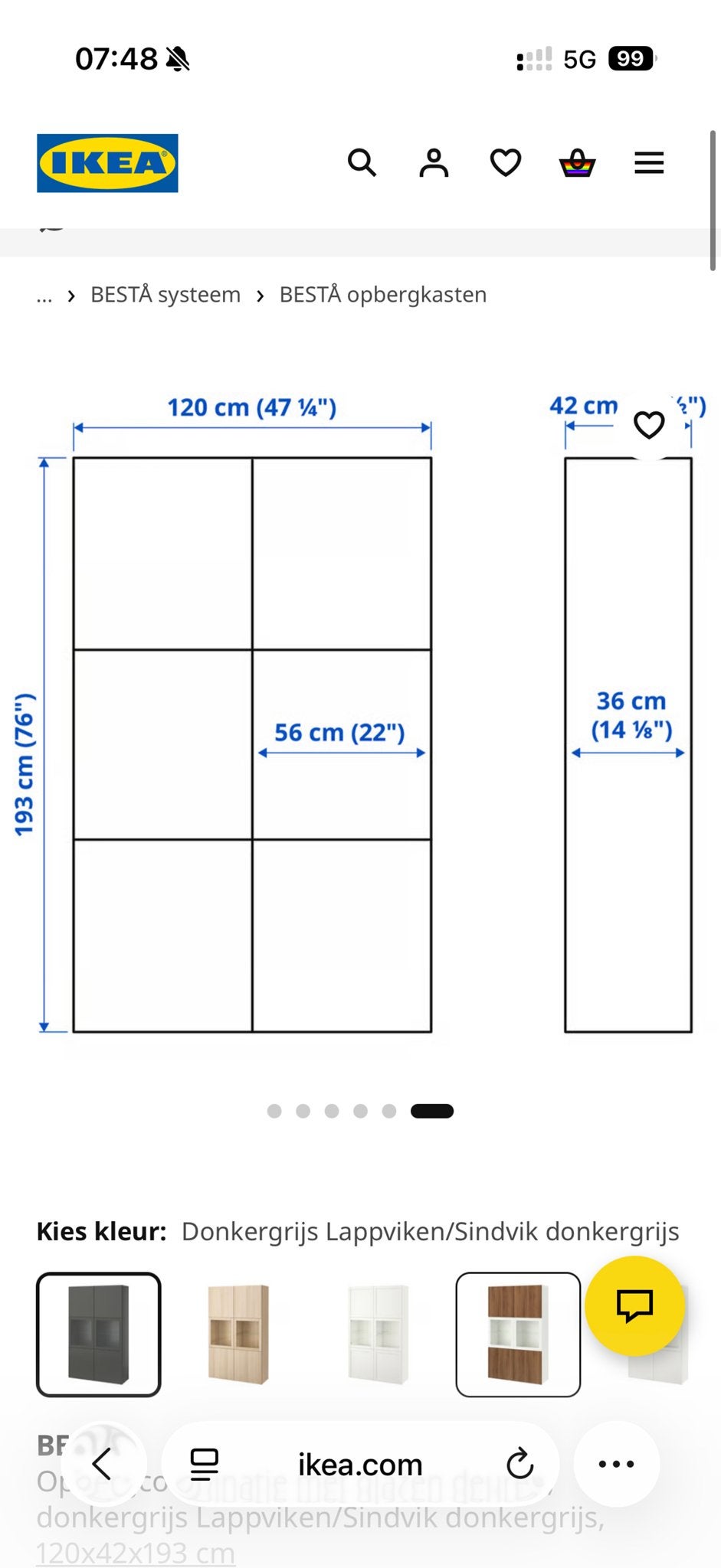 IKEA BESTÅ Opbergcombinatie met glazen deuren, donkergrijs, Ophalen, 100 tot 150 cm, Zo goed als nieuw, 25 tot 50 cm