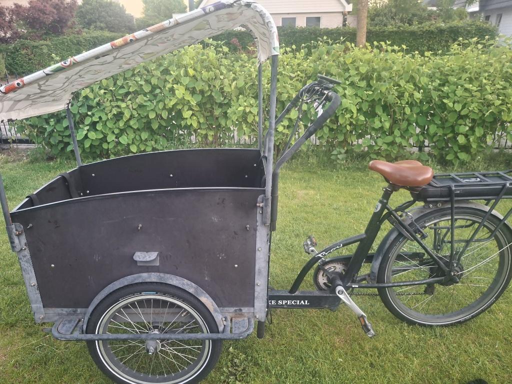 Electrische bakfiets Troy, 4 kinderen of meer, Gebruikt, Velgrem, Huif