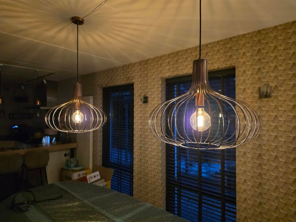 2x Lucide Manuela hanglampen, 50 cm, koperkleurig Japandi, Ophalen, Zo goed als nieuw, Metaal, Modern, Industrieel, Design