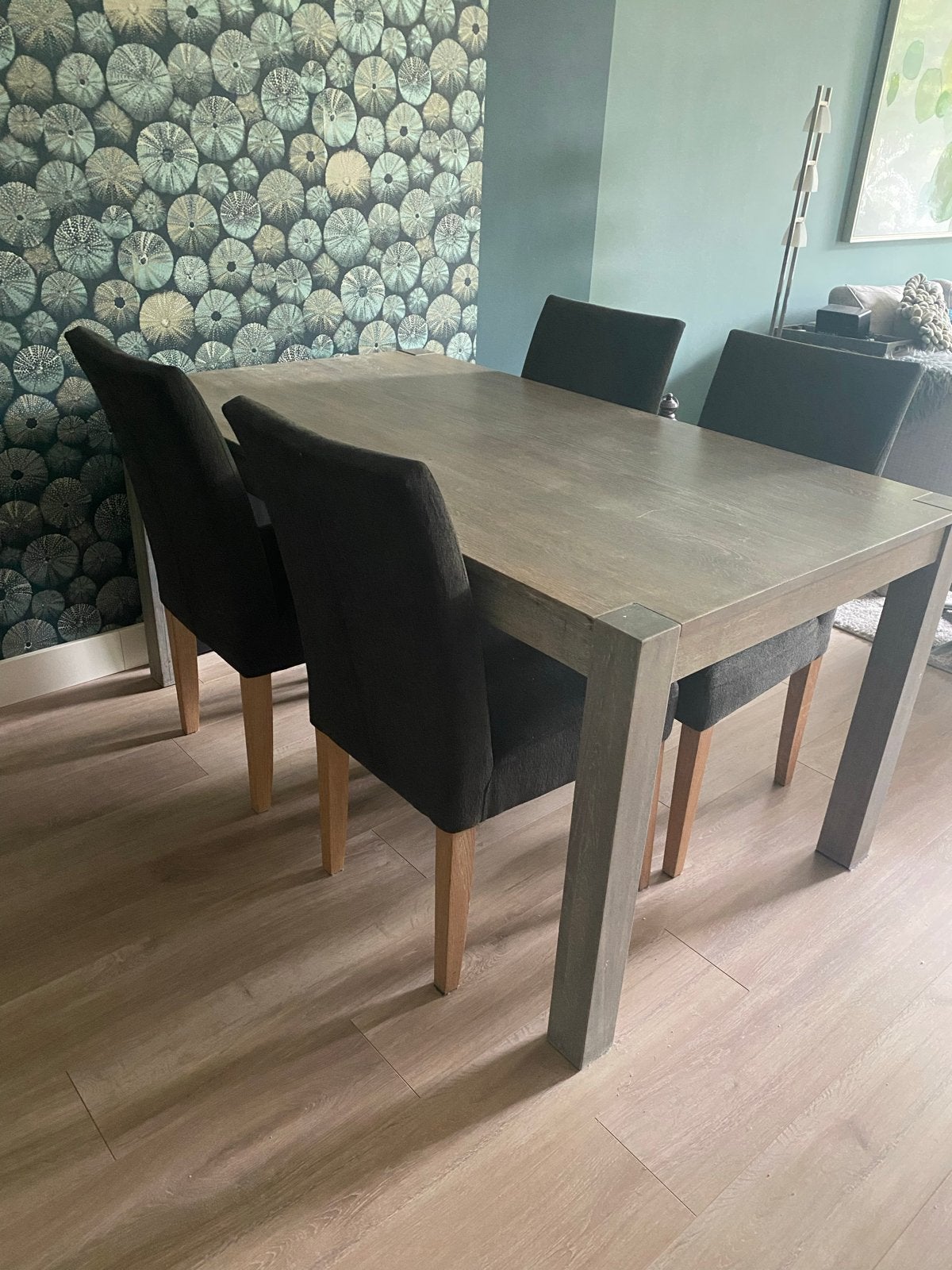 Elegante eettafel met 4 stoelen, Ophalen, Gebruikt, Stoer, 100 tot 150 cm