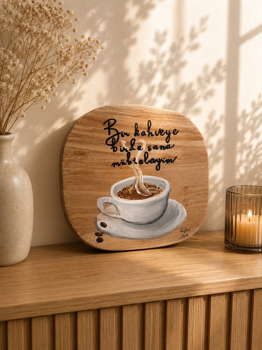 Handgeschilderd houten plankje - Koffie design turks, Hout, Overige stijlen, Nieuw, Ophalen of Verzenden