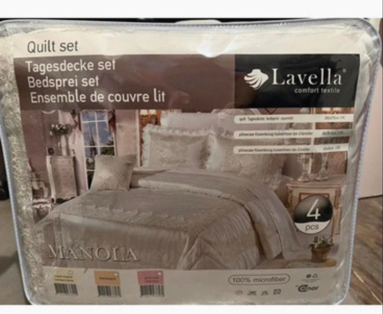 Lavella Manola Bedsprei Set - 4-delig, Microfiber, Beige, Ophalen of Verzenden, Overige merken, Polyester