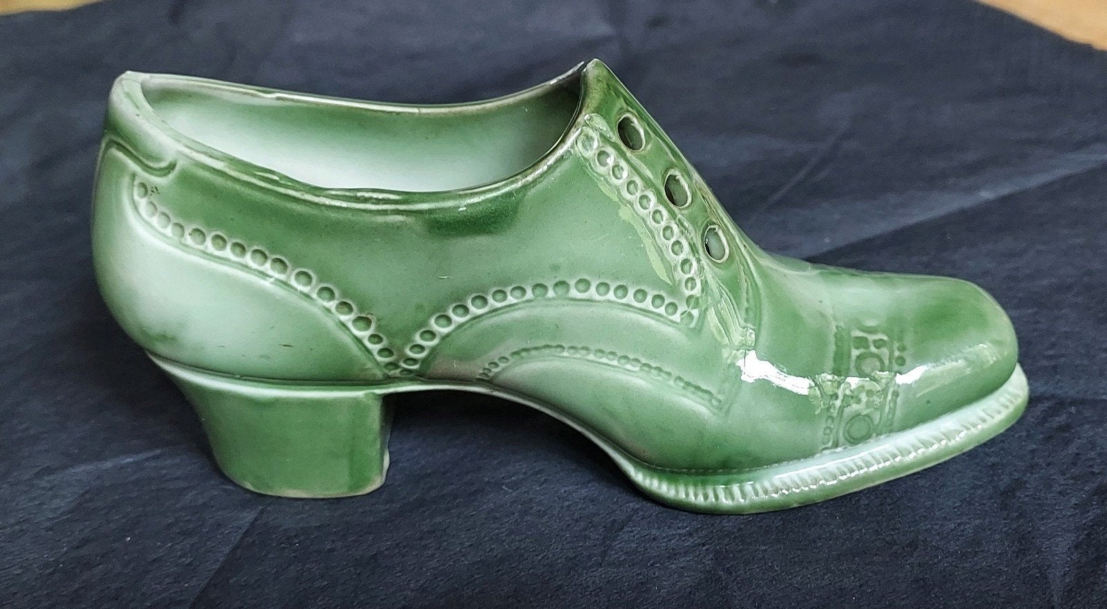 Vintage groen geglazuurd porseleinen schoentje – 14 cm –, Ophalen of Verzenden