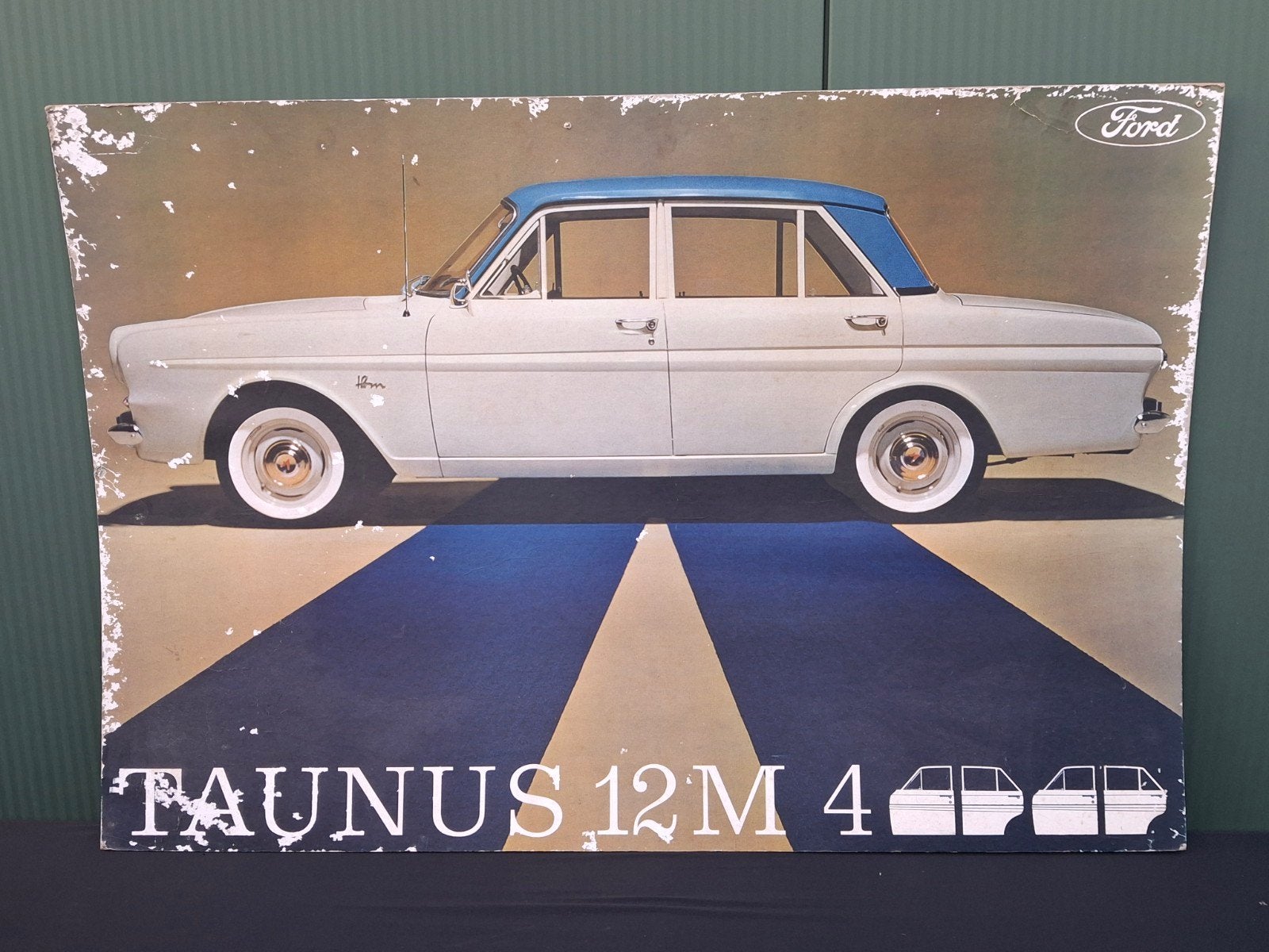 Ford Taunus 12M dealerbord / poster van dealer, Ophalen, Zo goed als nieuw, Reclamebord