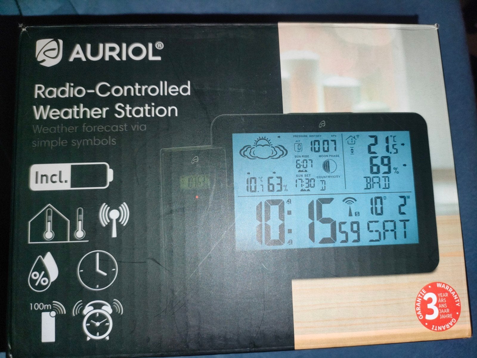 AURIOL Radiogestuurd Weerstation met Weersvoorspelling, Ophalen, Nieuw, Weerstation