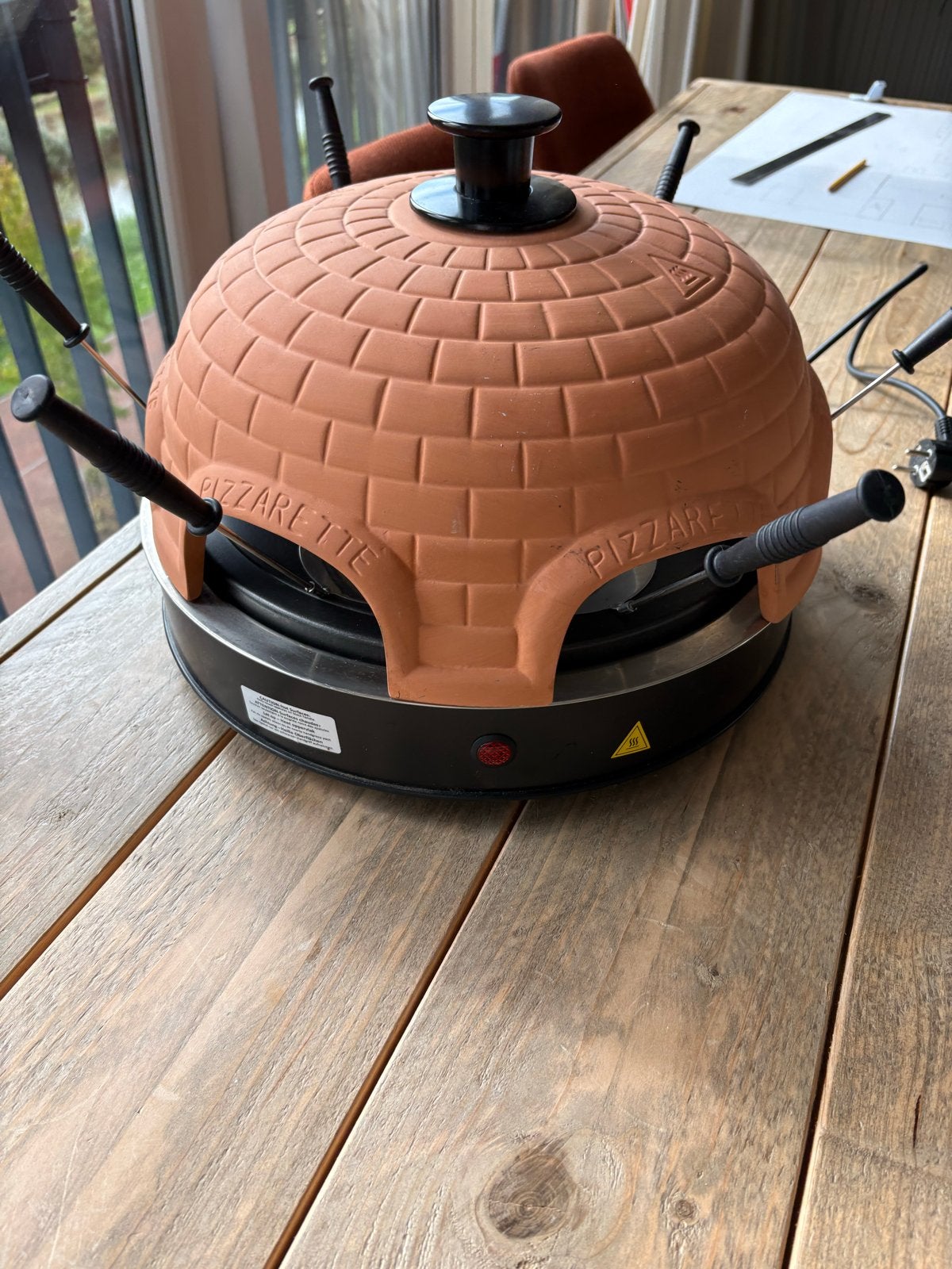 Pizzarette met 6 pizzahouders - Werkt perfect!, Ophalen of Verzenden, Zo goed als nieuw, 4 t/m 7 personen