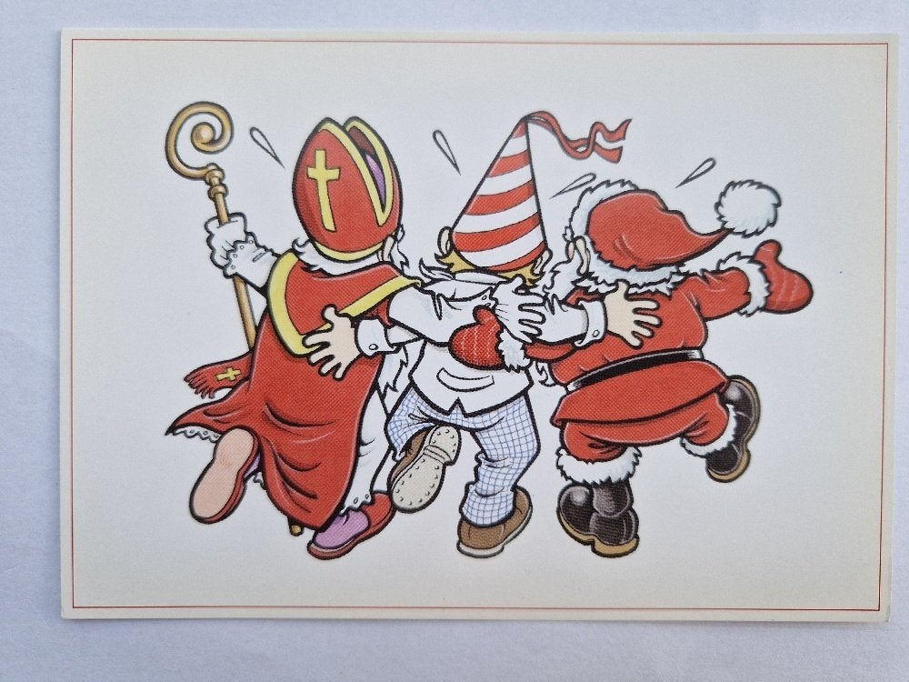 Sinterklaas met Kerstman en jarige Ansichtkaart, Verzamelen, Ansichtkaarten | Themakaarten, Verzenden, 1980 tot heden, Ongelopen